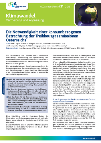 CCCA Fact Sheet Nr. 21: "Die Notwendigkeit einer konsumbasierten Betrachtung der Treibhausgasemissionen Österreichs"