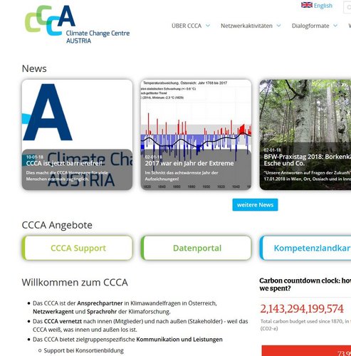 Screenshot der neuen CCCA-Homepage
