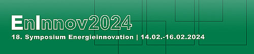 Weißes EnInnov 2024 Logo vor grünem Hintergrund